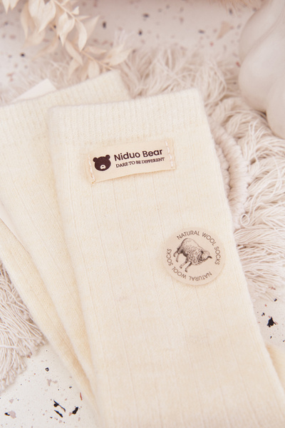 Teplé Vlněné Dámske Ponožky S Výšivkou Ecru