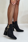 Dámske čižmy na podpätku s špicatými prstami eko semiš čierne Raisha