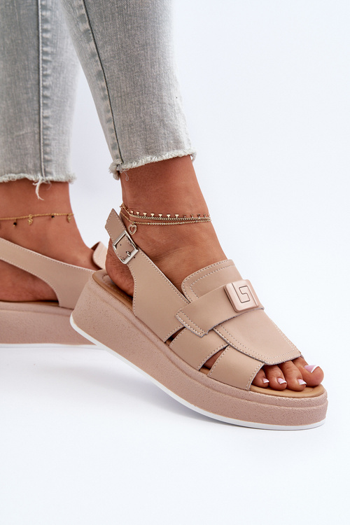 Kožené dámské sandály na platformě a klínku tmavě hnědé Vivitellia