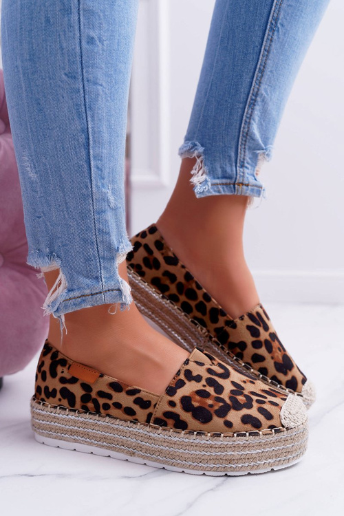 hnědé posuvné Semišové espadrille Leopard Mariako