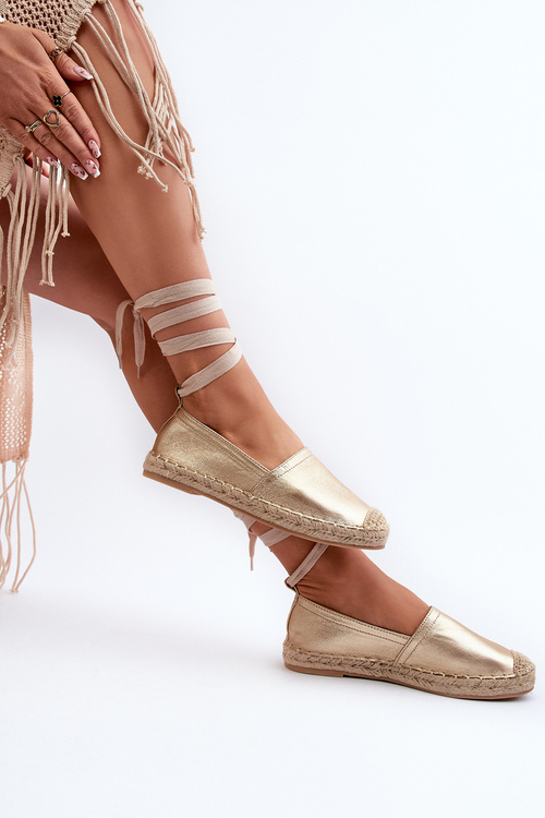 Zviazané eko kožené espadrily zlaté Ismanne