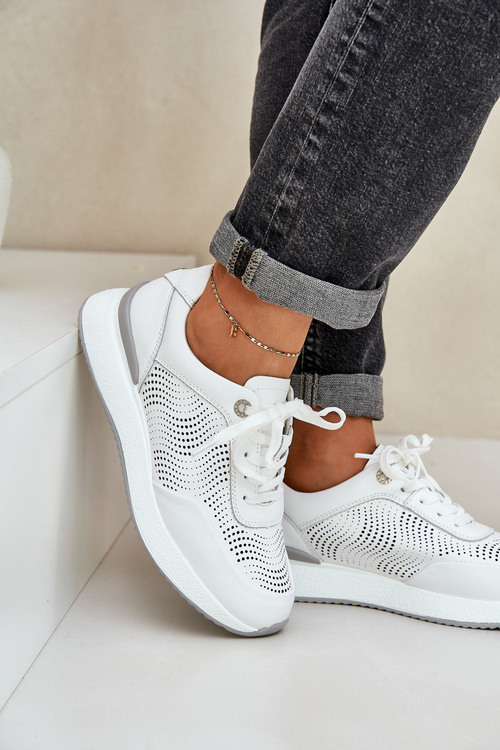 Kožené Sportovní Boty Dámské Sneakers S.Barski LR51-551 Bílé