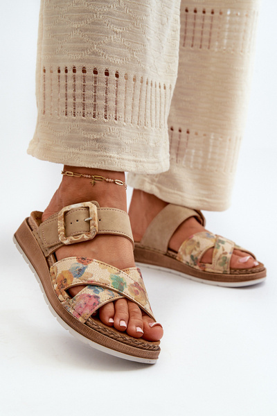 Pohodlné Dámske Papuče S Sponou V Kvete Inblu GS000051 Hnedé