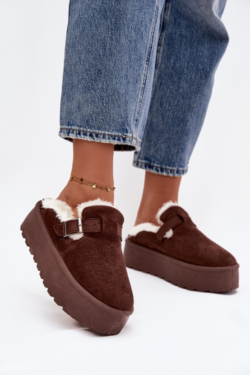 Ženské Sněhule S Kožešinou A Přezkou Na Platformě Čokoládové Jessina