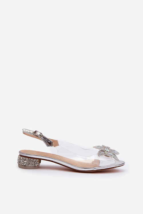 Průhledné sandály na nízkém podpatku s ozdobou Stříbrné D&A MR38-383