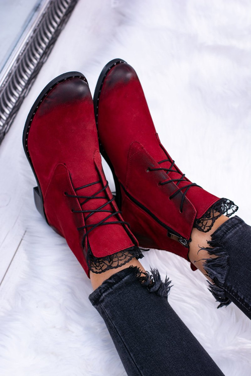 kožené červené dámské kotníkové boty s krajkou Millano