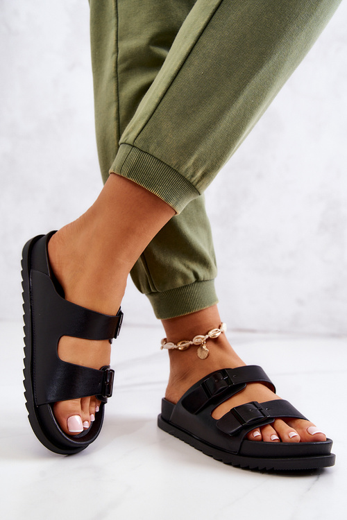 Gumové pantofle se sponou Černá Corina