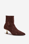 Dámské Botky Na Jehlových Podpatcích Eko Zamšové S Špičatými Nosky Hnědé Irithare