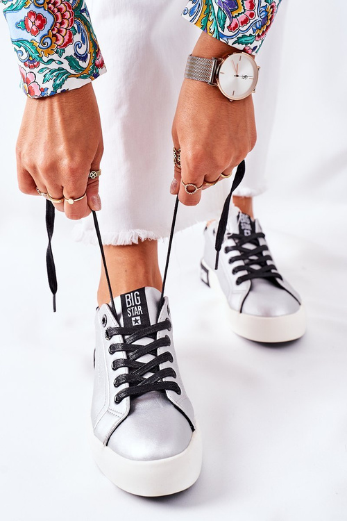 Dámské Kožené Tenisky BIG STAR II274034 Stříbrné