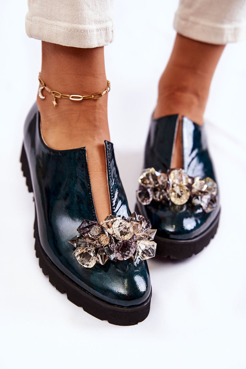 Elegantné lakované topánky s dekoráciou tmavo zelená cindy