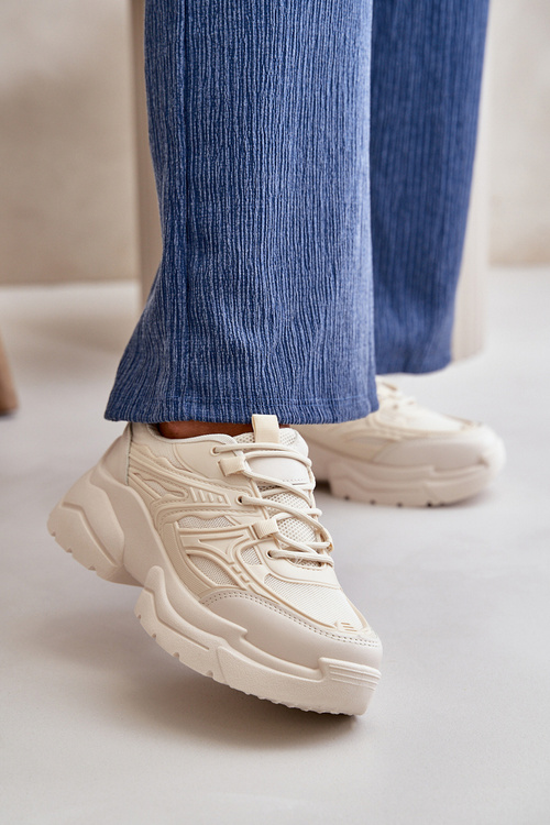 Dámske Športové Topánky Sneakers Na Masívnej Podrážke Svetlo Béžové Lerista