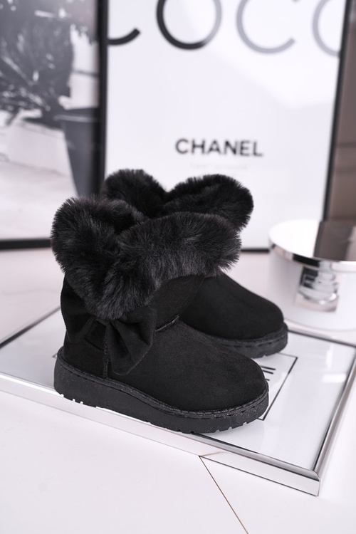 Dětské sněhule teplé s kožešinou černé Vella