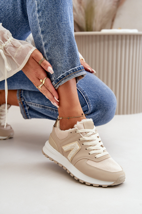 Tenisky Sportovní Obuv Dámská Zateplená S Kožichem Béžová Ciamara