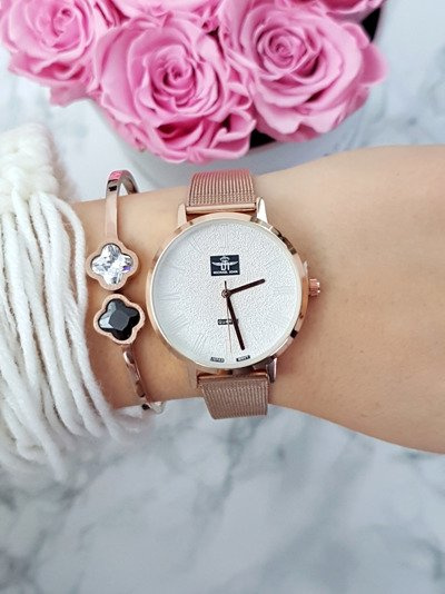 Dámske hodinky Michael John Elis Pink Gold / White Shield