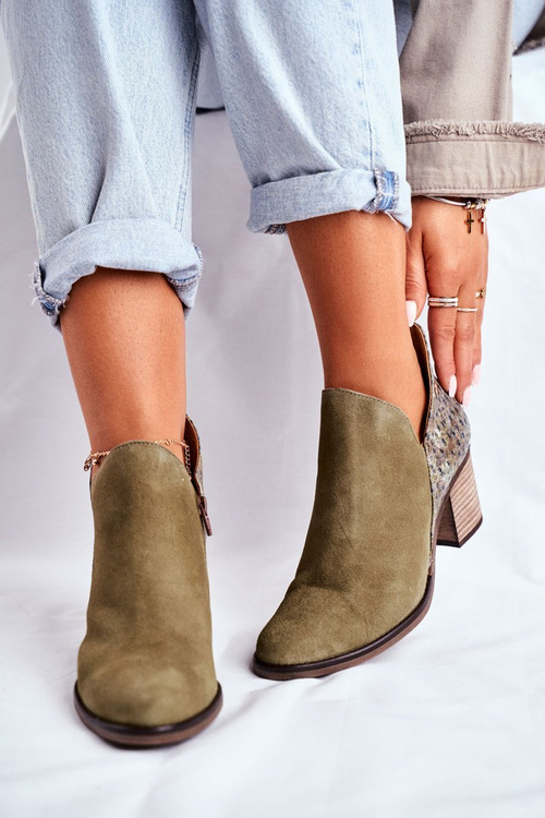 Dámské Kožené Boty Na Podpatku Maciejka Olivové 04492-24