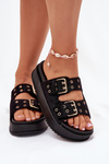Dámske Sandále So Zlatými Sponami Na Platforme Čierne Virvania