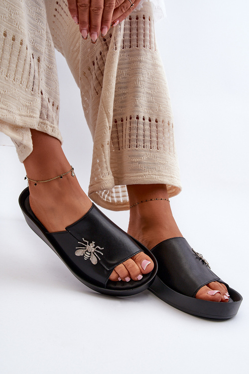 Elegantní Dámské Sandály S Ozdobou Z Přírodní Kůže S.Barski KV27-015 Černé