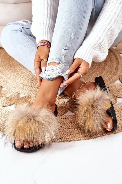 Papuče s prírodnou kožušinou béžovou elsou