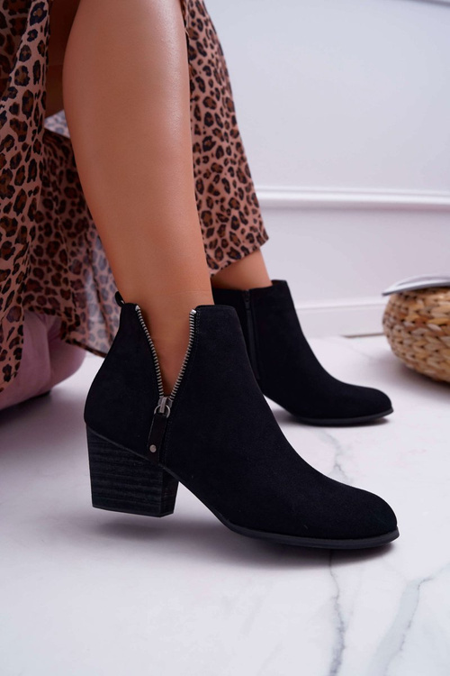 Dámské Kotníkové Boty Na Podpatku Semišové Černé Farre