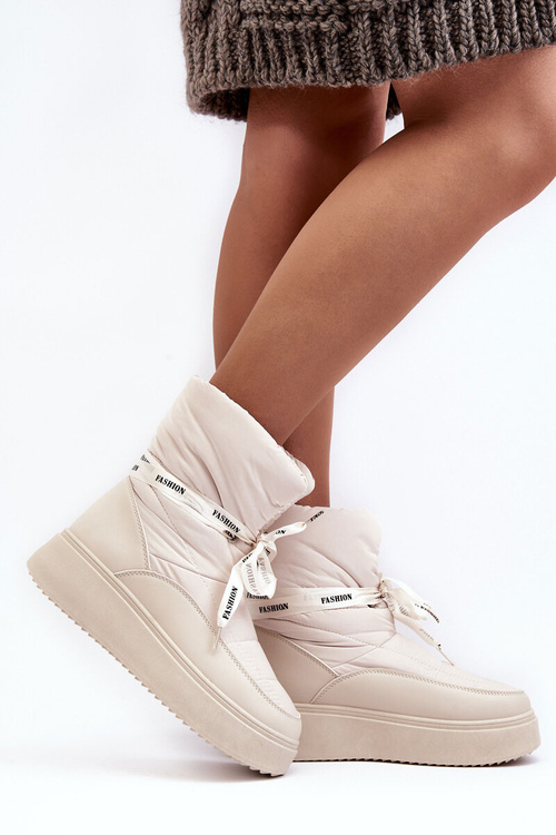 Dámske snehové topánky s dekoratívnou siracnou ľahkou béžou