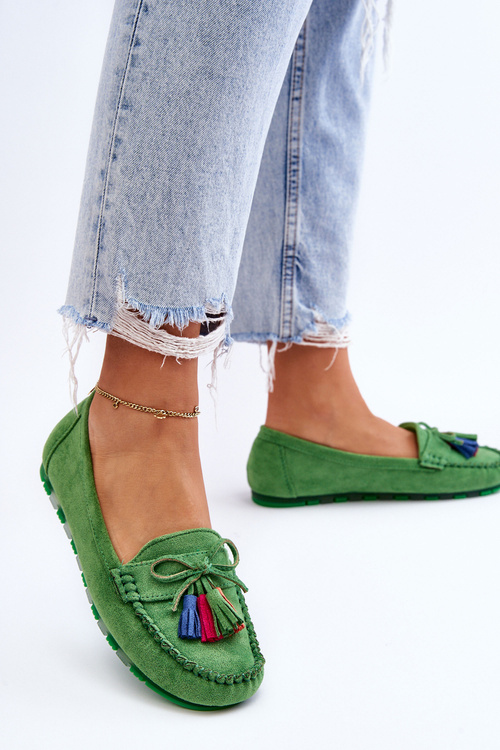Semišové Mokasíny S Mašlí A Třásněmi Zelená Dorine