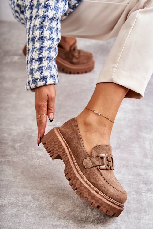 Dámské semišové semišové mokasíny se zdobením Tmavě béžová Leeza