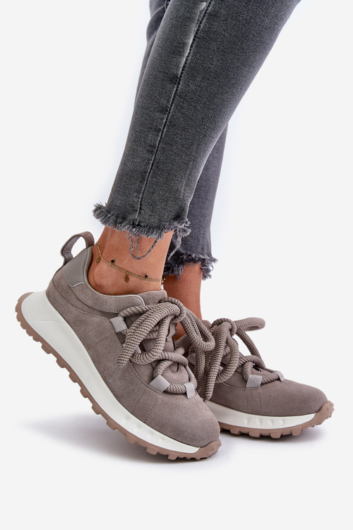 Semišové Dámské Tenisky S Tlustým Šněrováním Šedé Artiker 54C1465