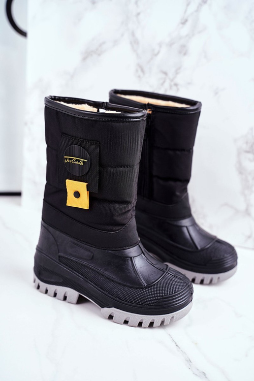 Dětské Sněhové Boty Izolované Kožešinou Černé Rubbi