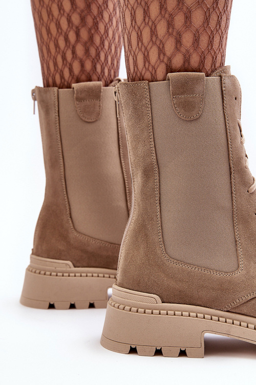 Dámské Vyšívané Kožené Boty Bežové Nicole 2836