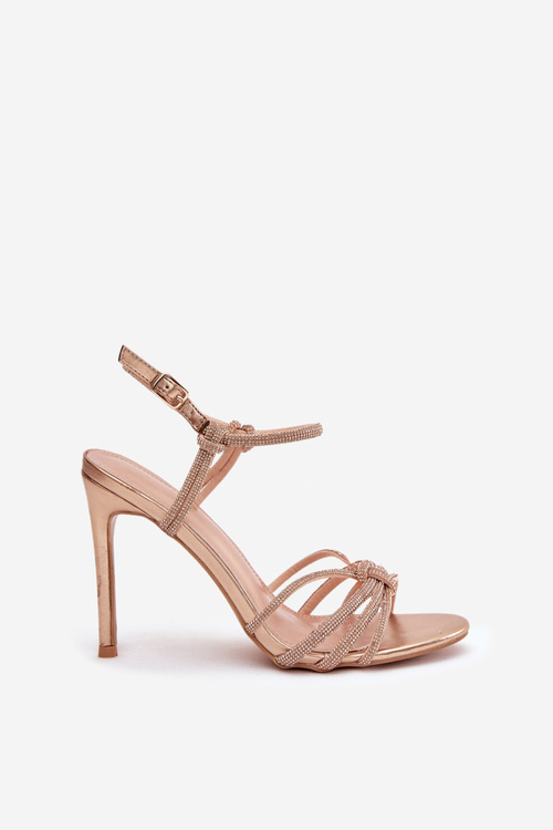 Dámské sandály na jehlovém podpatku s pásky a čirými kamínky šampaňské Tanelle