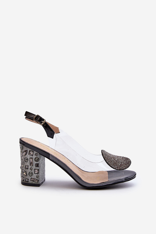 Průhledné sandály na podpatku černé D&A MR38-112