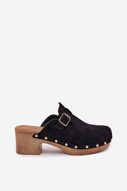 Dámské Pantofle Na Podpatku S Přezkou Černé Veldexina