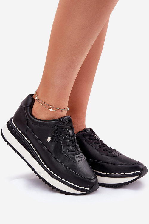 Dámske Kožené Sneakers Na Platforme Big Star RR274A335 Čierne