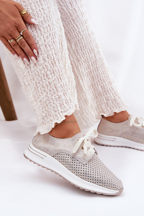 Kožené Ľahké Dámske Poltopánky Na Platforme Artiker 56C2113 Béžovo-Zlaté