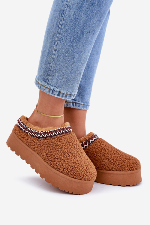 Sněhule Pantofle Na Platformě S Ovčím Kožíškem Camel Ovirissa
