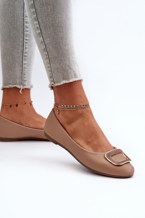 Baletky s ozdobou z ekokože tmavobežové Enicoria