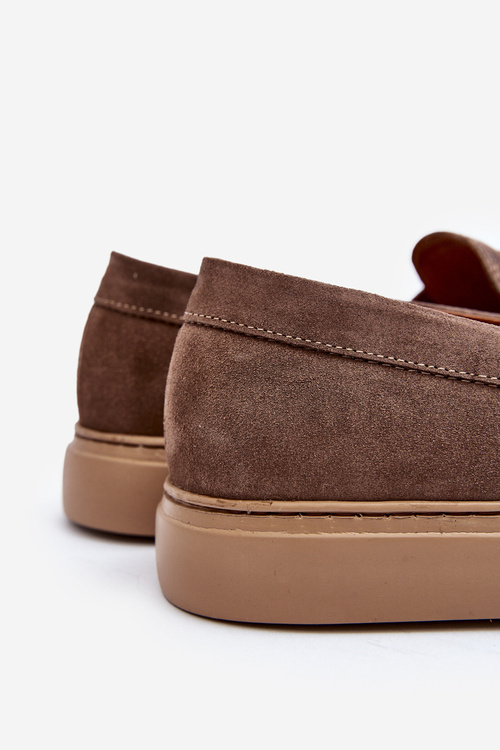 Mužské semišové poltopánky Loafersy Zazoo 1574 Tmavobežové