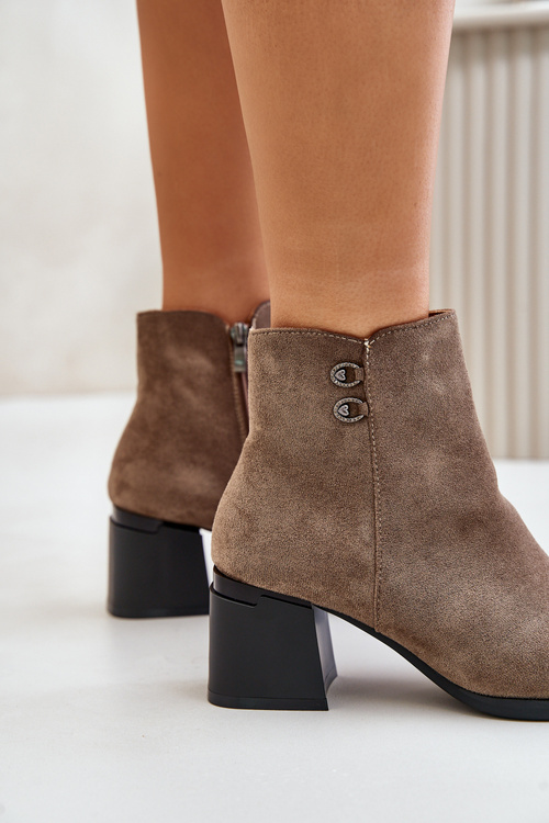 Dámské Botky Na Podpatku Se Zipem Tmavě Béžové Tinamar