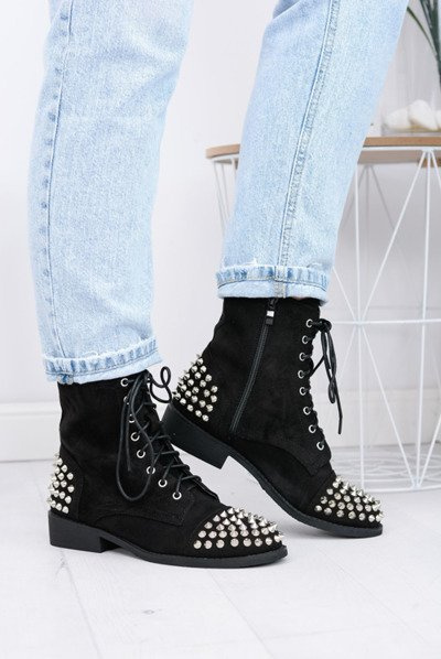 Dámske topánky Lu Boo Suede Black Workers s napätými cvočkami