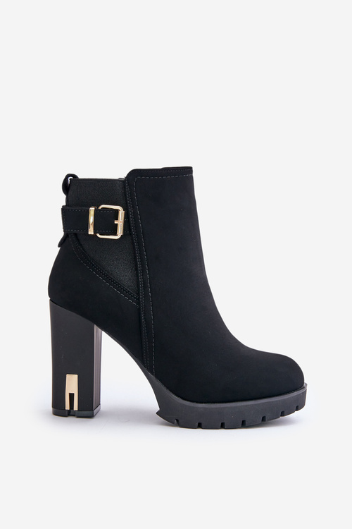 Dámské Botky Se Zlatou Sponou Na Podpatku Zateplené Černé Erilanes