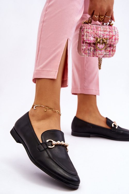 Dámské kožené mokasíny s ozdobnými perlami Černe Ishan