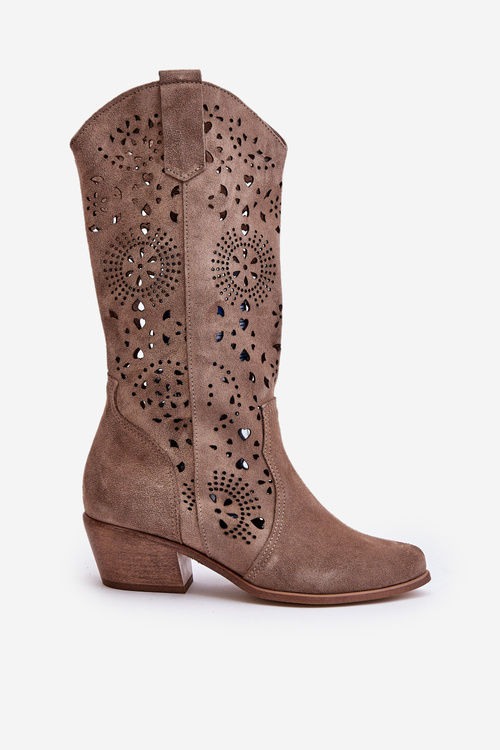 Zazoo 3396 Semišové Vyšívané Polobotky Na Půl Lýtek Hnědé