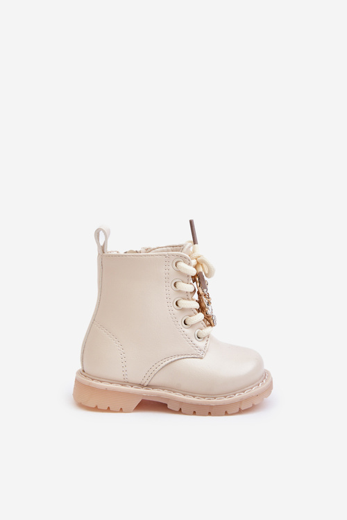 Zateplené dětské boty s medvídkem na zip béžové Enchanta