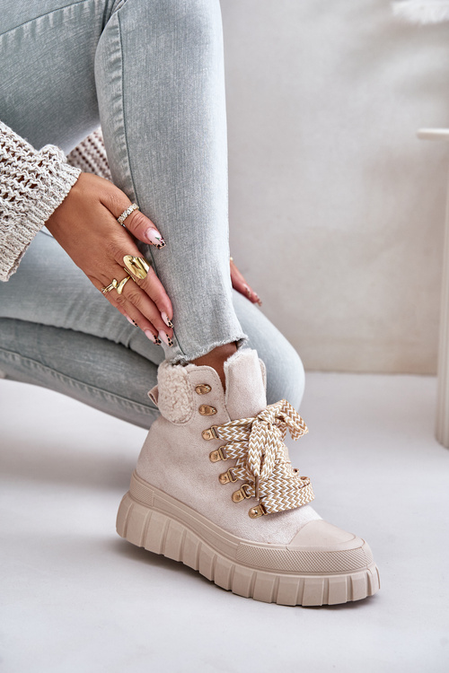 Dámske Zateplené Čižmy Na Platforme Béžové Alcyhen