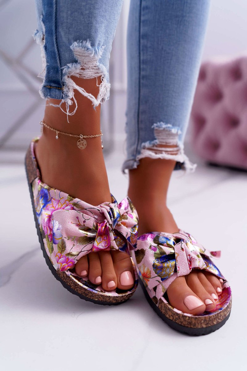 Nazouváky Na Korkovou Podrážku Růžové S Květinami Wendy