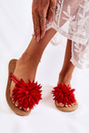 Žien flip -flops flip -flops s materiálnou dekoráciou Red Eviana