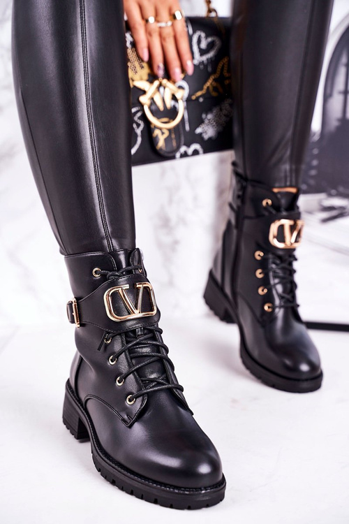 Dámské Teplé Boty Se Zlatou Sponou Černé Vera