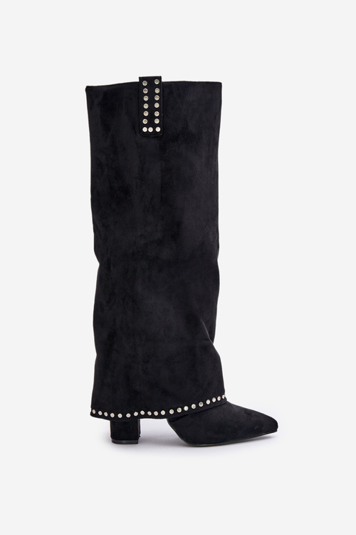 Dámské Kozačky S Otočeným Zvrškem Na Podpatku Černé Kaithena