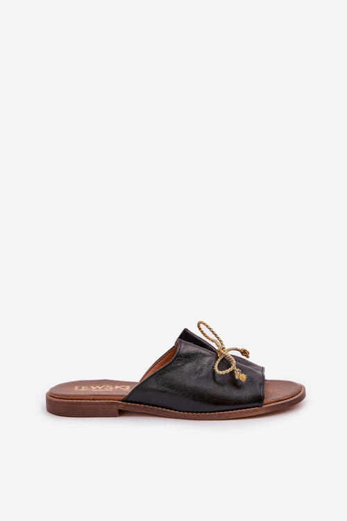 Kožené Ploché Elegantní Pantofle S Mašlí Lewski 3572 Černé