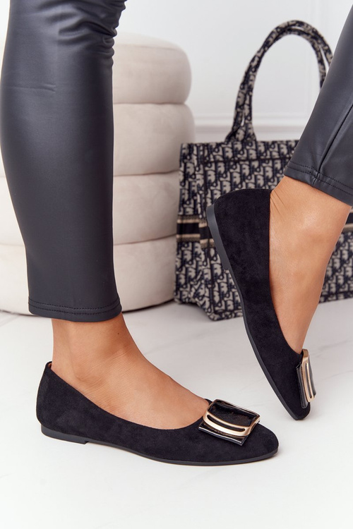 Semišové Baleríny Se Sponou Sergio Leone BL623 Černé